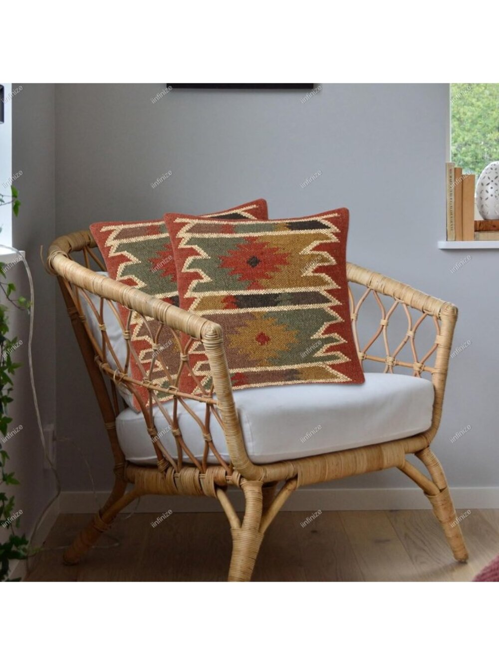 Handwoven Tribal Geometric Kilim Cushion Covers 18x18 - Boho Throw Pillows (Set